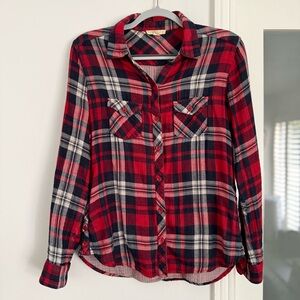 Red Plaid Button-Down Shirt